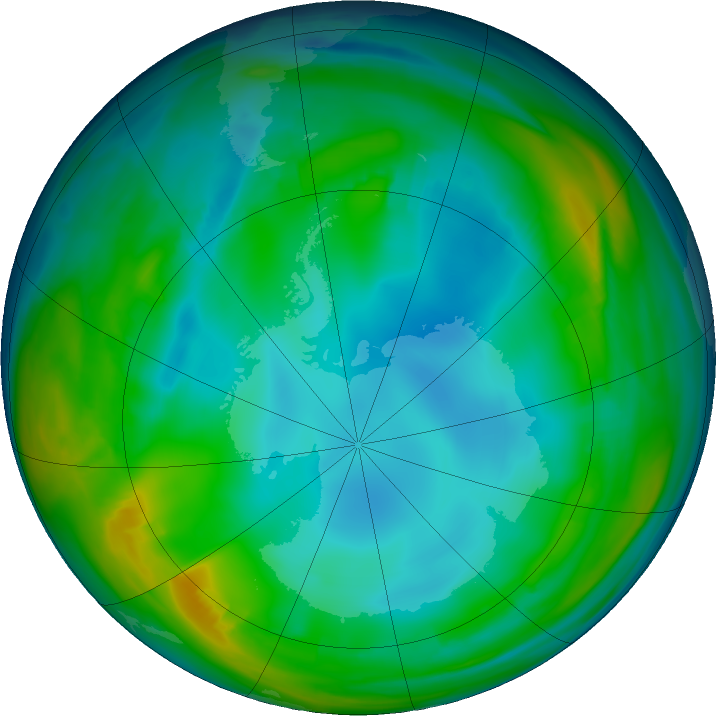 Antarctic ozone map for 04 July 2016